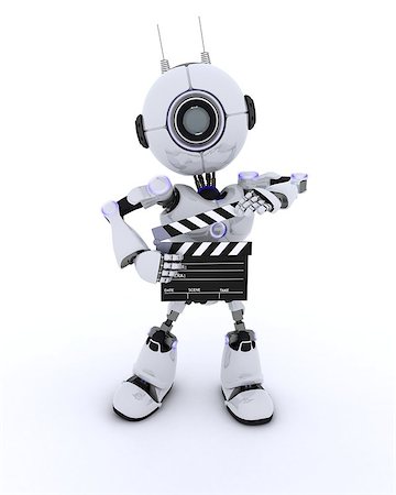 simsearch:400-06396346,k - 3D Render of a Robot with clapper board Stock Photo - Budget Royalty-Free & Subscription, Code: 400-08296337