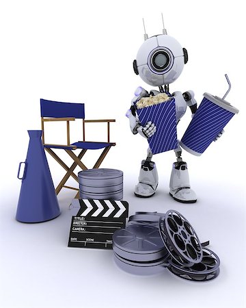 simsearch:400-06396346,k - 3D Render of a Robot in directors chair with megaphone Stock Photo - Budget Royalty-Free & Subscription, Code: 400-08296338