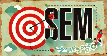 query - SEM - Search Engine Marketing - Concept on Old Poster in Flat Design with Red Target, Rocket and Arrow. Business Concept. Stock Photo - Budget Royalty-Free & Subscription, Code: 400-08296601