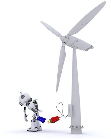 simsearch:400-04760873,k - 3D Render of a Robot with wind turbine Stock Photo - Budget Royalty-Free & Subscription, Code: 400-08297587