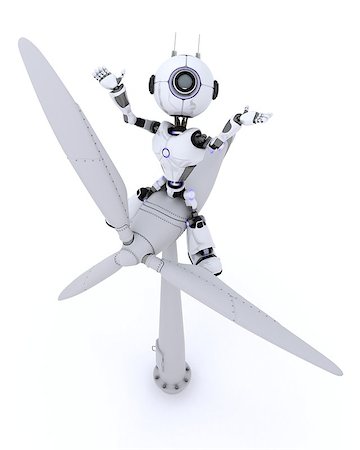 simsearch:400-04279469,k - 3D Render of a Robot with wind turbine Stock Photo - Budget Royalty-Free & Subscription, Code: 400-08297588