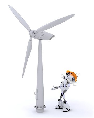 simsearch:400-04279469,k - 3D Render of a Robot with wind turbine Stock Photo - Budget Royalty-Free & Subscription, Code: 400-08297589