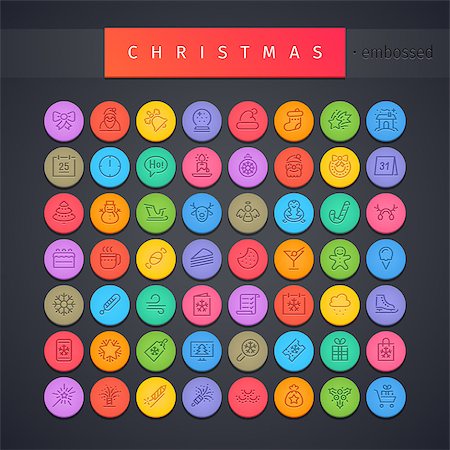 simsearch:400-04149556,k - Christmas Colorful Round Embossed Icons Set for Your Holiday Project. Clipping paths included in JPG file. Stock Photo - Budget Royalty-Free & Subscription, Code: 400-08298018