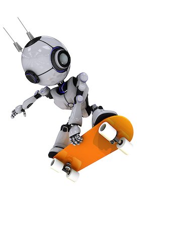 simsearch:400-06396346,k - 3D Render of a Robot skateboarder Stock Photo - Budget Royalty-Free & Subscription, Code: 400-08298736