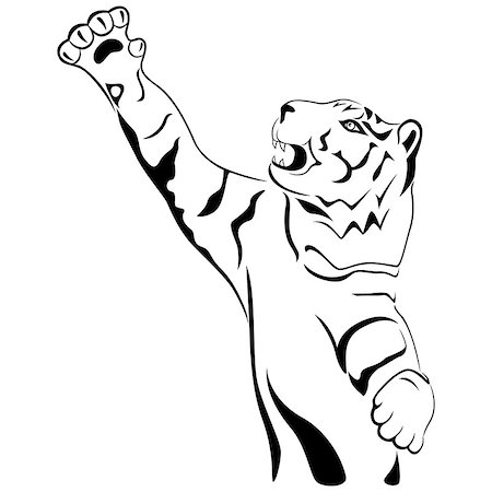 simsearch:400-04171805,k - Adult tiger with his paw held high up, hand drawing cartoon vector outline isolated on a white background Stock Photo - Budget Royalty-Free & Subscription, Code: 400-08298783
