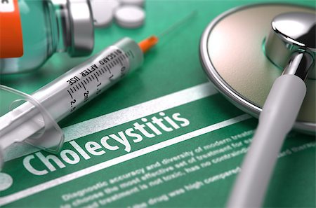 Cholecystitis - Medical Concept with Blurred Text, Stethoscope, Pills and Syringe on Green Background. Selective Focus. Stock Photo - Budget Royalty-Free & Subscription, Code: 400-08299025