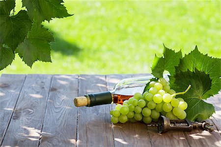 simsearch:846-05647552,k - White wine bottle and white grape on garden table Stock Photo - Budget Royalty-Free & Subscription, Code: 400-08299671