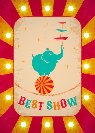 elephants in the carnival - Retro circus poster with elephant on ball Stock Photo - Budget Royalty-Free & Subscription, Code: 400-08291485