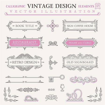 simsearch:400-06136396,k - Calligraphic icons vintage elements. Vector baroque logo set. Design elements and page decoration. Border frames collection royal ornament Stock Photo - Budget Royalty-Free & Subscription, Code: 400-08291834