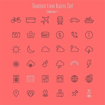 simsearch:400-07114343,k - Vector set of modern inline thin icons of travel and tourism metaphors, set 1 Stock Photo - Budget Royalty-Free & Subscription, Code: 400-08292265