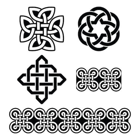 Set of traditional Celtic symbols, knots, braids in black and white Stock Photo - Budget Royalty-Free & Subscription, Code: 400-08300055