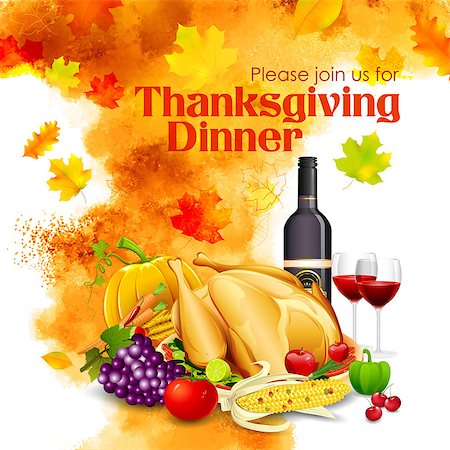 simsearch:400-04227157,k - llustration of turkey, fruits and wine in Happy Thanksgiving dinner celebration Stock Photo - Budget Royalty-Free & Subscription, Code: 400-08300670