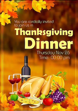 simsearch:400-04227157,k - llustration of turkey, fruits and wine in Happy Thanksgiving dinner celebration Stock Photo - Budget Royalty-Free & Subscription, Code: 400-08300688