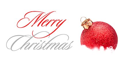 simsearch:400-05693036,k - Christmas Decoration with Red Ball in the Snow on the White Background. Greeting Card with Space for Your Text Stock Photo - Budget Royalty-Free & Subscription, Code: 400-08300699