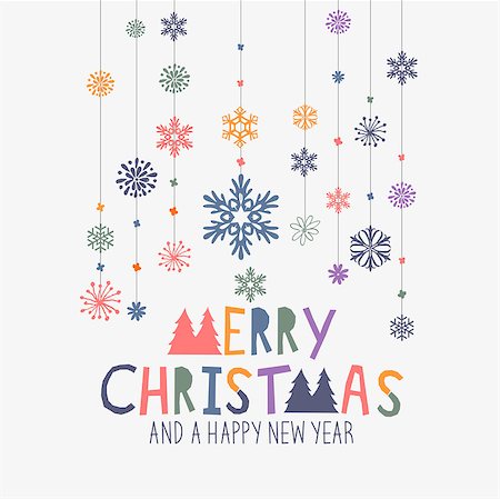 font design background - Merry Christmas Decorations. Hanging snowflake decorations and merry christmas sign. Vector illustration. Stock Photo - Budget Royalty-Free & Subscription, Code: 400-08300995