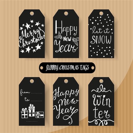 simsearch:400-04659792,k - Set of Christmas and New Year gift tags with hand drawn design element Stock Photo - Budget Royalty-Free & Subscription, Code: 400-08301592