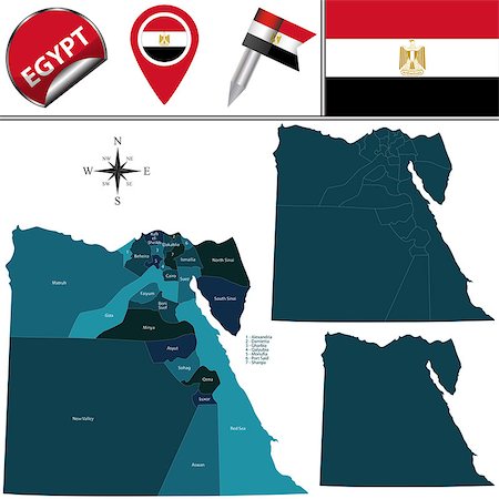 Vector map of Egypt with named divisions and travel icons Foto de stock - Super Valor sin royalties y Suscripción, Código: 400-08303586