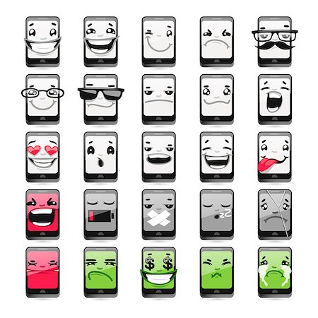 emotional intelligence cartoon - Cartoon Phones Emoticons. Isolated on white background. Clipping paths included. Photographie de stock - Aubaine LD & Abonnement, Code: 400-08303793