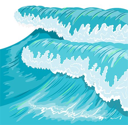 Blue high ocean wave. Surge wave. Illustration in vector format Stock Photo - Budget Royalty-Free & Subscription, Code: 400-08318239