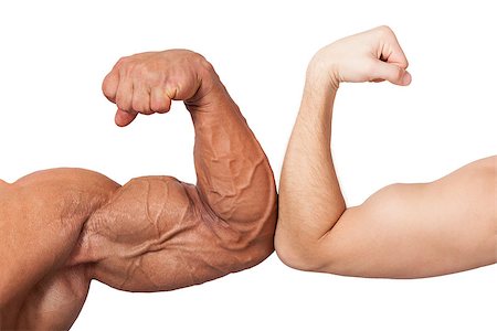 simsearch:400-07318730,k - Bodybuilder and normal biceps isolated on white background. Bodybuilding, sports and fitness concept. Stock Photo - Budget Royalty-Free & Subscription, Code: 400-08319936