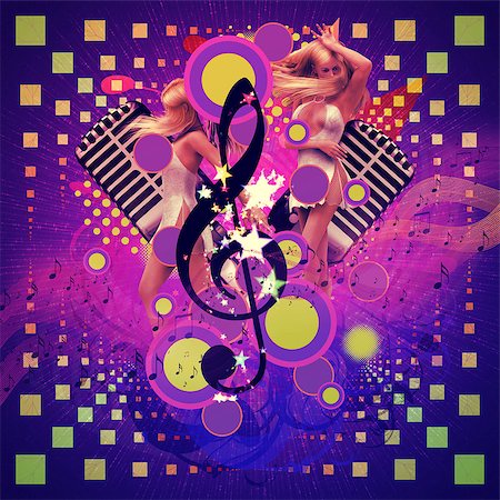 simsearch:6109-08802676,k - Illustration of abstract musical background with music notes and dancing girls. Stock Photo - Budget Royalty-Free & Subscription, Code: 400-08334693
