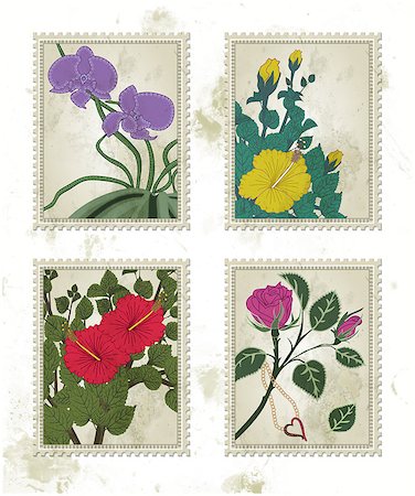 simsearch:400-06472080,k - Set of vintage stamps with flowers. Stock Photo - Budget Royalty-Free & Subscription, Code: 400-08335931