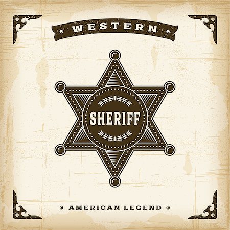 Vintage western sheriff badge in woodcut style. Editable EPS10 vector illustration. Stock Photo - Budget Royalty-Free & Subscription, Code: 400-08335945