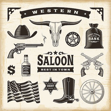 Vintage western set in woodcut style. Editable EPS10 vector illustration with transparency. Stock Photo - Budget Royalty-Free & Subscription, Code: 400-08335993