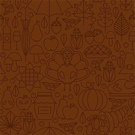 simsearch:400-04227157,k - Thin Line Holiday Thanksgiving Day Brown Seamless Pattern. Vector Autumn Thanksgiving Dinner Design and Seamless Background in Trendy Modern Line Style. Thin Outline Art. Traditional National Celebration Stock Photo - Budget Royalty-Free & Subscription, Code: 400-08336115