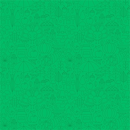 simsearch:400-04227157,k - Thin Line Holiday Thanksgiving Dinner Seamless Green Pattern. Vector Autumn Thanksgiving Day Design and Seamless Background in Trendy Modern Line Style. Thin Outline Art. Traditional National Celebration Stock Photo - Budget Royalty-Free & Subscription, Code: 400-08336116