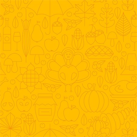 simsearch:400-04227157,k - Thin Thanksgiving Dinner Line Holiday Seamless Yellow Pattern. Vector Autumn Thanksgiving Day Design and Seamless Background in Trendy Modern Line Style. Thin Outline Art. Traditional National Celebration Stock Photo - Budget Royalty-Free & Subscription, Code: 400-08336147