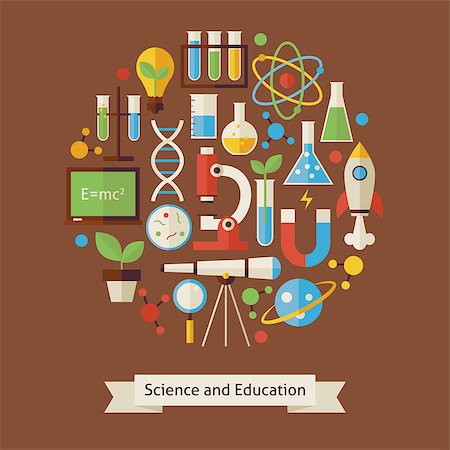 Vector Flat Style Education and Science Objects Concept. Flat Design Vector Illustration. Collection of Chemistry Biology Astronomy Physics and Research Colorful Objects. Set of Back to School Items. Stock Photo - Budget Royalty-Free & Subscription, Code: 400-08336164