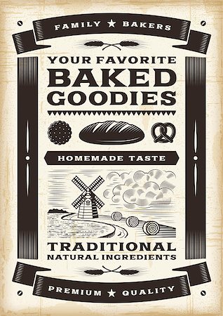 Vintage bakery poster in woodcut style. Editable EPS10 vector illustration. Stock Photo - Budget Royalty-Free & Subscription, Code: 400-08336629