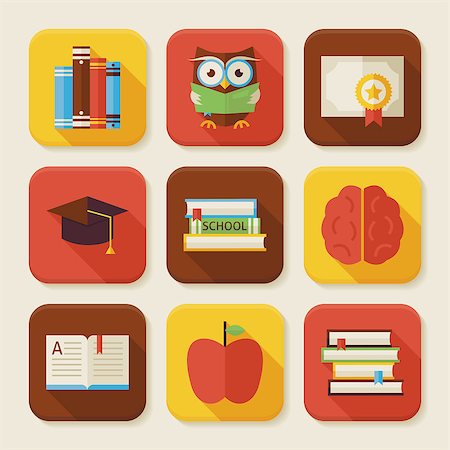 Flat Reading Knowledge and Books Squared App Icons Set. Flat Style Vector Illustrations. Back to School. Science and Education Set. Collection of Square Rectangular Shape Application Colorful Icons with Long Shadow Stock Photo - Budget Royalty-Free & Subscription, Code: 400-08336881