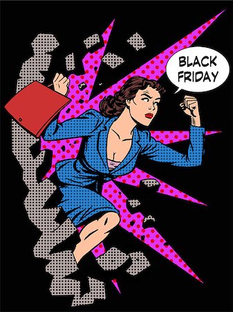 Black Friday woman buyer runs on sale pop art retro style Foto de stock - Super Valor sin royalties y Suscripción, Código: 400-08337041