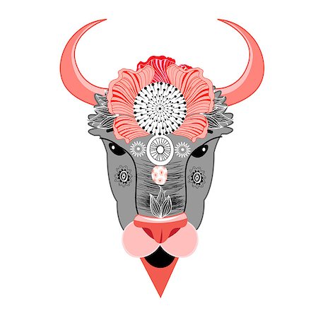 Vector illustration of a bison with ornament Stock Photo - Budget Royalty-Free & Subscription, Code: 400-08338208