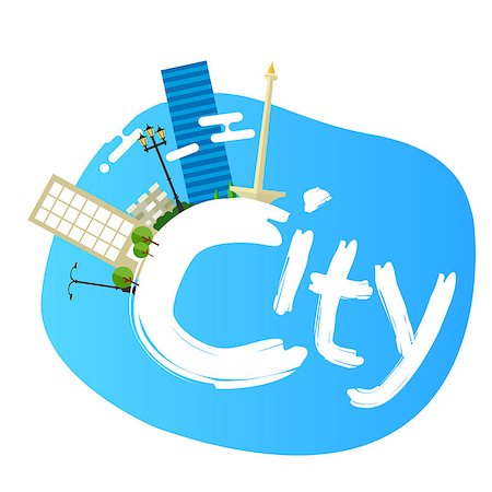 jakarta indonesia city skyline vector illustration landscape architecture capital landmark panoramic text Stock Photo - Budget Royalty-Free & Subscription, Code: 400-08338201