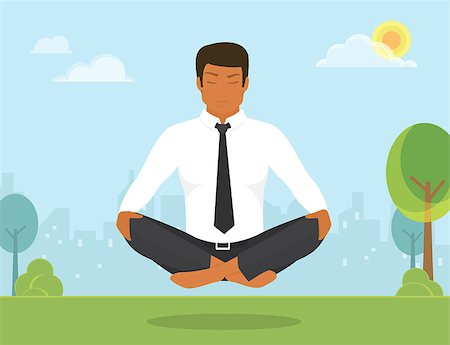 Flat illustration of calm tanned woman is doing yoga and meditation in the lotus position in the park. Stock Photo - Budget Royalty-Free & Subscription, Code: 400-08338311