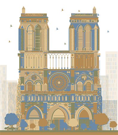 simsearch:400-05697594,k - Notre Dame Cathedral - Paris. Vector illustration Stock Photo - Budget Royalty-Free & Subscription, Code: 400-08338980