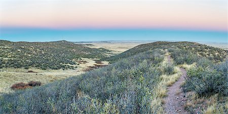 rockies foothills - singletrack bike trail at dusk light in rolling prairie at foothills of Rocky Mountains in Colorado - Soapstone Open Space near Fort Collins Stock Photo - Budget Royalty-Free & Subscription, Code: 400-08339043