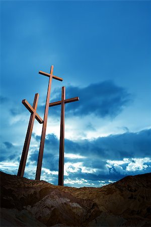 Three crosses on the mountain Golgotha representing the day of Christâ??s crucifixion Stock Photo - Budget Royalty-Free & Subscription, Code: 400-08339091