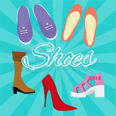 simsearch:400-07218273,k - woman shoes vector set illustration in flat style things like high heels, flat shoes, boots, sneaker from top drawing Stock Photo - Budget Royalty-Free & Subscription, Code: 400-08339120