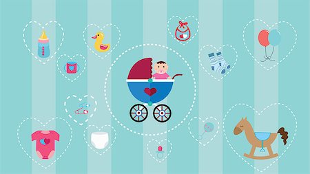 simsearch:400-05673438,k - baby icon object collection set with soft color and object such as stroller, horse, toys, diapers, clothes and bottle vector Stock Photo - Budget Royalty-Free & Subscription, Code: 400-08339121