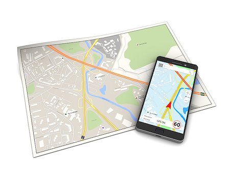 dimensional - 3d illustration of map and smartphone, navigation concept Stock Photo - Budget Royalty-Free & Subscription, Code: 400-08339278
