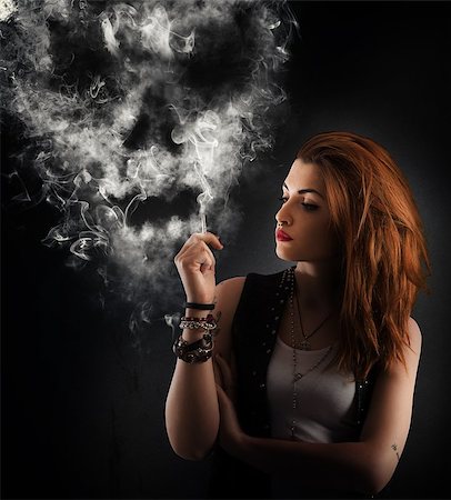 Girl smokes a cigarette forming a skull Stock Photo - Budget Royalty-Free & Subscription, Code: 400-08339466