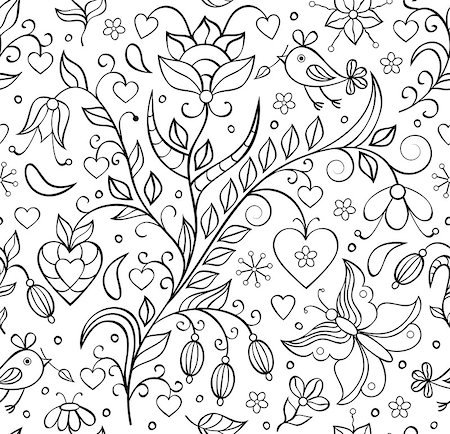 simsearch:400-07049687,k - Vector illustration of pattern with abstract flowers and birds.Floral background Stock Photo - Budget Royalty-Free & Subscription, Code: 400-08339544