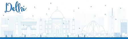 Outline Delhi skyline with blue landmarks. Vector illustration Stock Photo - Budget Royalty-Free & Subscription, Code: 400-08339743