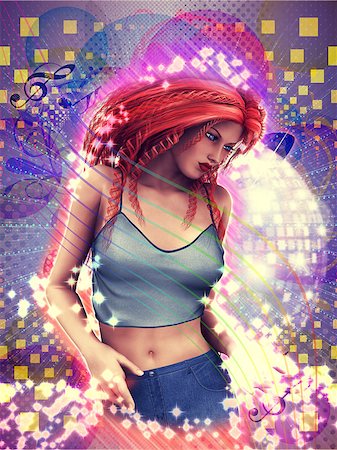 simsearch:400-06481645,k - Illustration of pretty 3d woman dancing on a colourful abstract background. Stock Photo - Budget Royalty-Free & Subscription, Code: 400-08332970