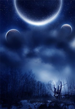 planetarium - Planets above earth, fantastic night scene illustration. Stock Photo - Budget Royalty-Free & Subscription, Code: 400-08333677