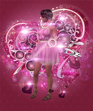 simsearch:400-04410351,k - Mauve music background with a 3d girl in pink dress. Stock Photo - Budget Royalty-Free & Subscription, Code: 400-08333685